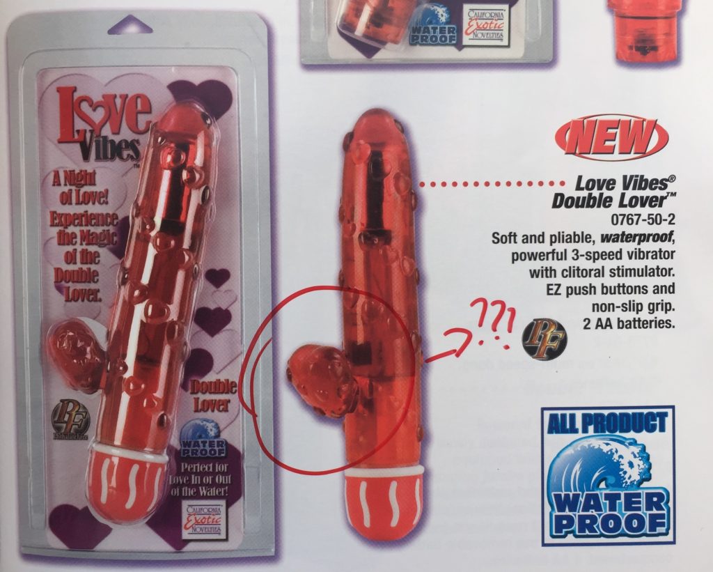 31 Love Vibes Double Lover supposed jelly dual stimulator covered in hearts but external heart nub contains no vibrator