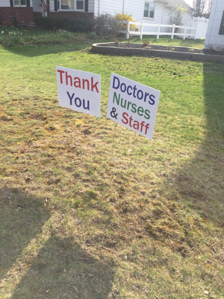 Thank you Doctors nurses and staff sign on someone's lawn